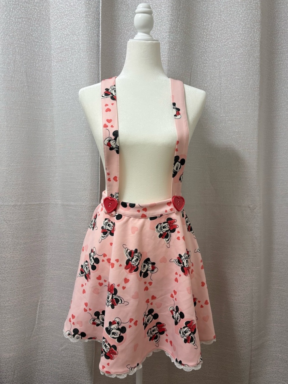 Hot Topic Disney Mickey Mouse & Minnie Mouse Hearts Suspender Skirt Size Small